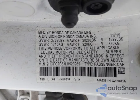 2020 Honda Civic Sport из США, поврежденный, VIN 2HGFC2E83LH520965